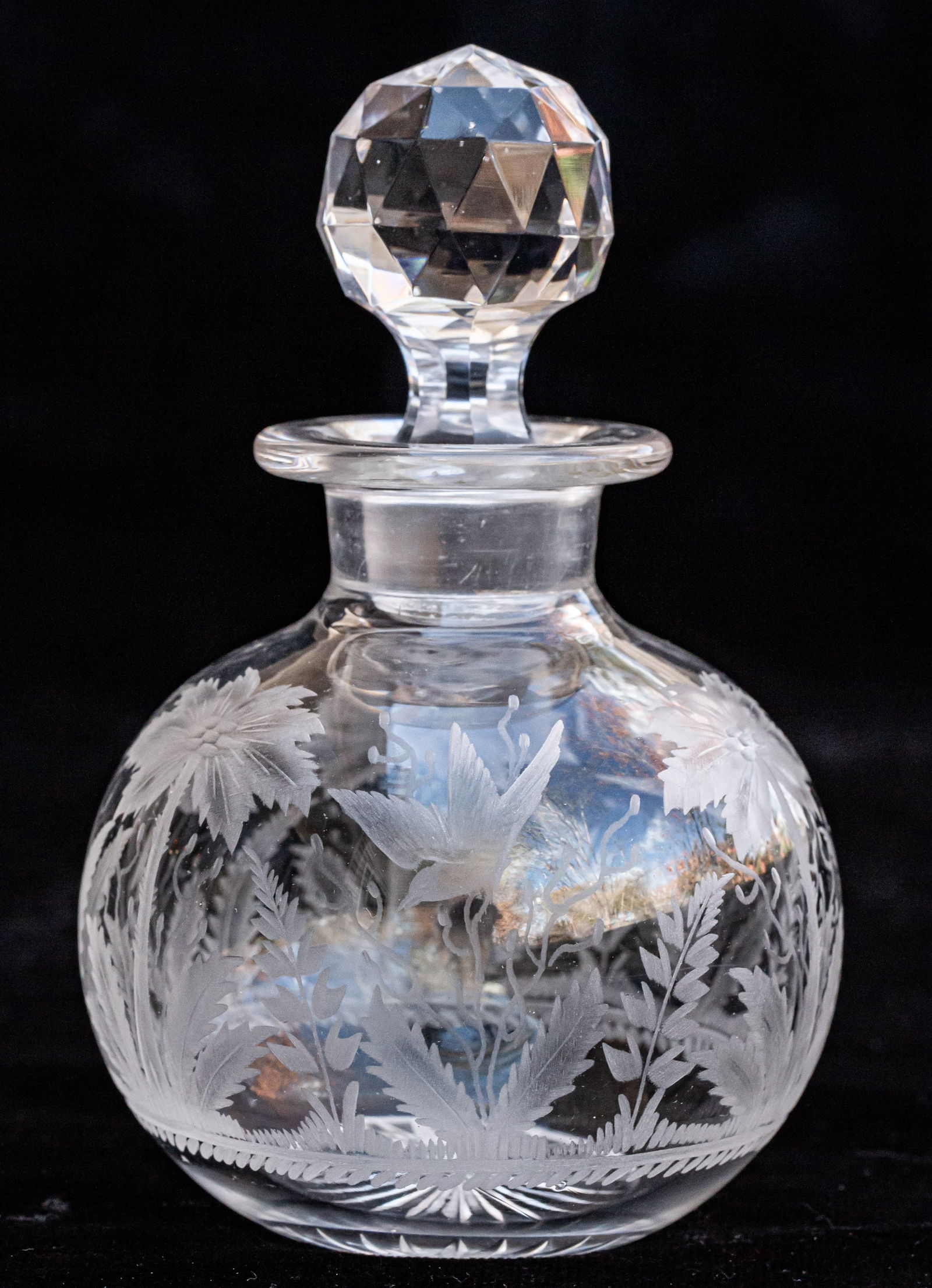 Incredible Engraved Birds Cut Glass Perfume Cologne Bottle (1 of 7)