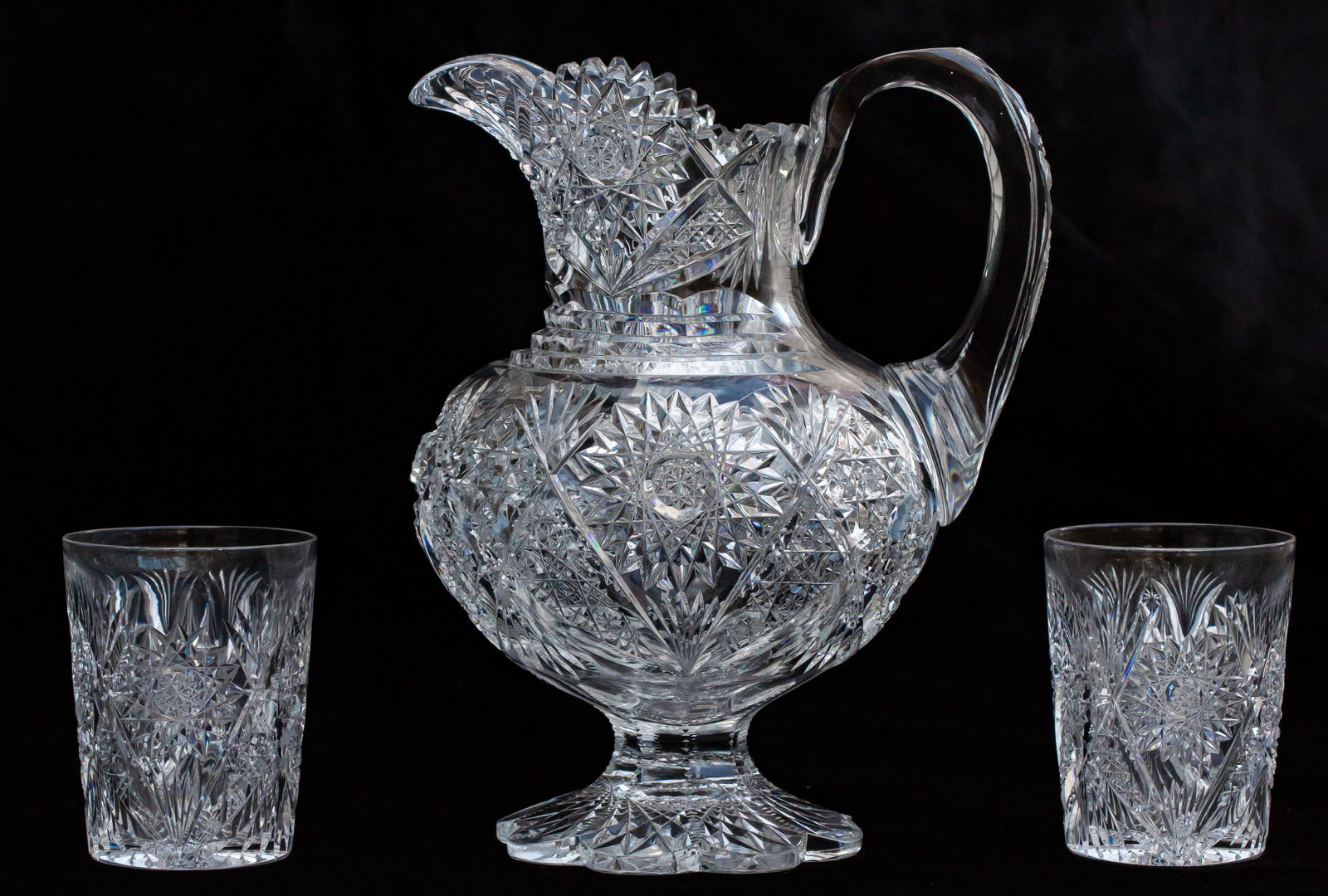 Incredible Clark Desdemon Brilliant Cut Glass Footed Pitcher Set (1 of 10)