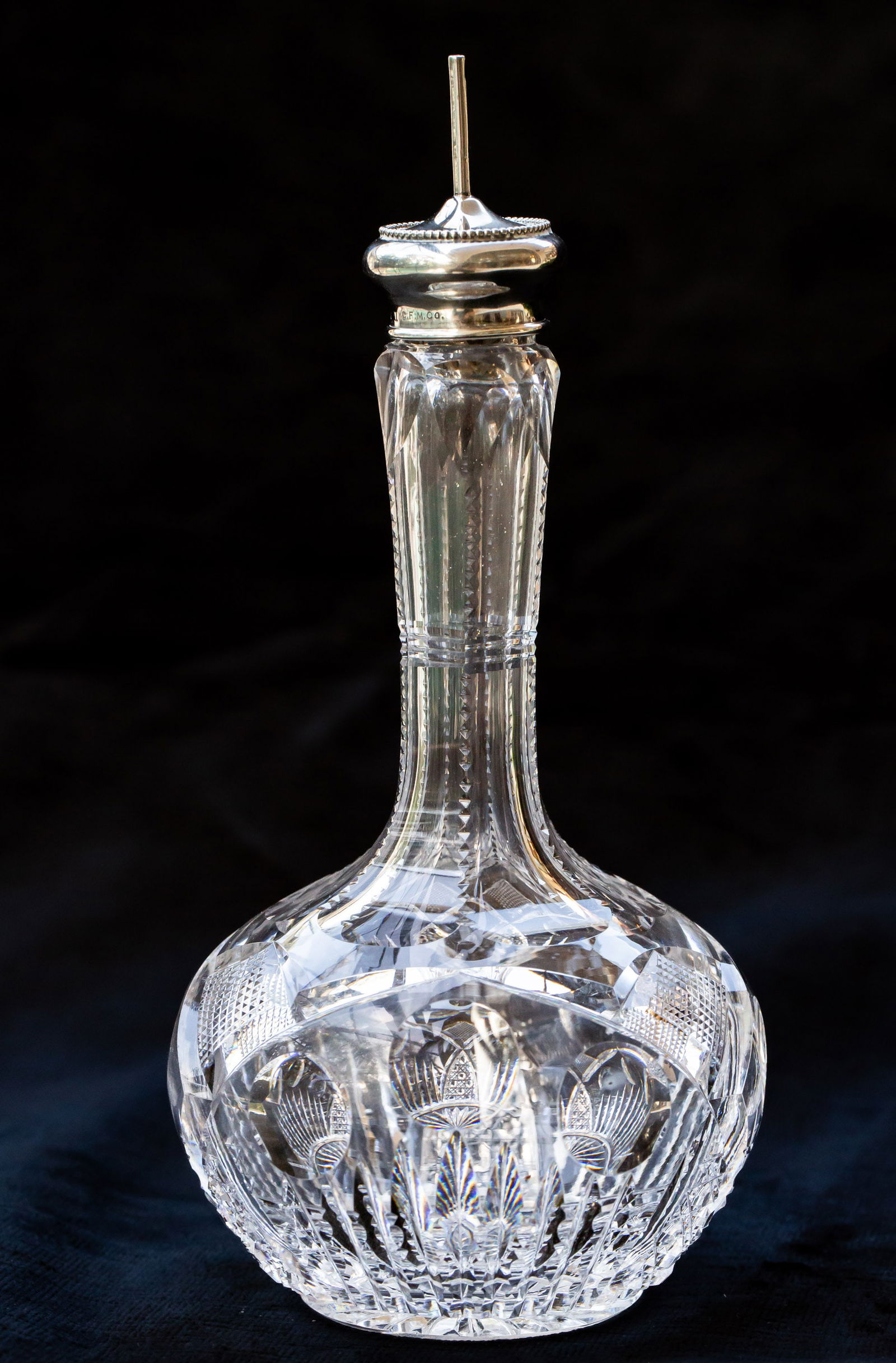 Cute C.F. Monroe American Brilliant Period Cut Glass Barber Bottle Sterling Silver. (1 of 4)