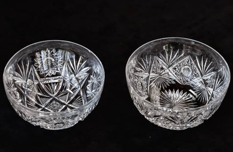 Two Miscellaneous American Brilliant Period Cut Glass Finger Bowls: Finger bowl on the left has some Libbey elements to it. Also has a chip on the rim (shown).