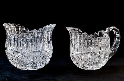 Awesome Libbey Ellsmere American Brilliant Cut Glass Cream and Sugar
