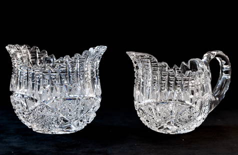 Awesome Libbey Ellsmere American Brilliant Cut Glass Cream and Sugar: Great Libbey blank cream and sugar in their collectible Ellsmere pattern.