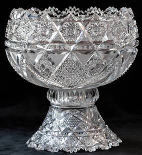 Fantastic J. Hoare Marquise American Brilliant Cut Glass Egg Nog Bowl Punch: Awesome eggnog bowl from J. Hoare in their very well done, well-cut Marquise design. Globe shaped bowls like this are increasingly rare. From my dad's collection.
