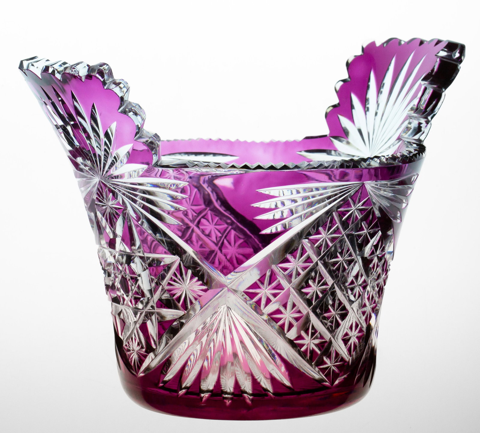 Well Done Val St. Lambert Brilliant Period Cut Glass Amethyst to Clear: Great looking flared ice bucket from Val St. Lambert in Amethyst to clear. First piece of color my dad ever bought.