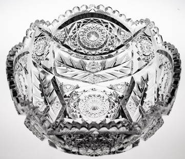 Extremely Well Done Libbey Diana American Brilliant Period Cut Glass Bowl: Great example of the always desirable Diana pattern by Libbey. Amazing blank on this bowl and signed Libbey at the rim. From my dad's collection.