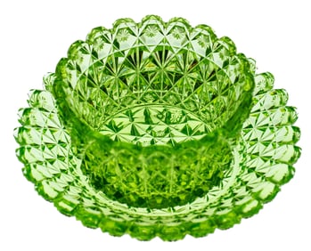 Extremely Rare Hawkes Macdonald American Brilliant Cut Glass Uranium Glass Ramekin
