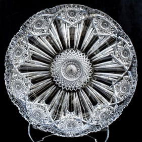 Huge J. Hoare Hindoo American Brilliant Period Cut Glass 14" Charger Ice Cream Tray