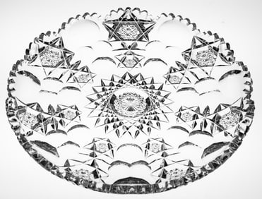 Rare Hawkes Princess American Brilliant Period Cut Glass Round Tray