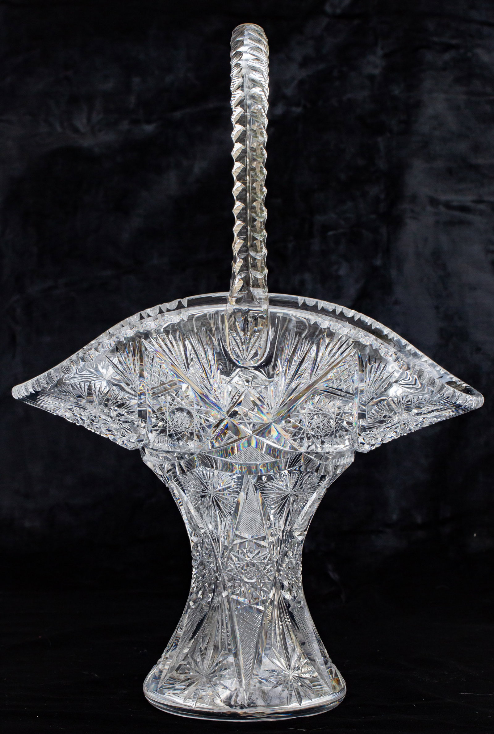 Magnificent Giant William C. Anderson Fredricka Brilliant Cut Glass Basket Crystal: This basket by William C. Anderson and the American Cut Glass Co. is a showstopper. Not only is the size intimidatingly large, the cutting is over-the-top well done with tons of embellishments to fit 