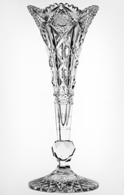 Large Hawkes Navarre American Brilliant Cut Glass Trumpet Vase