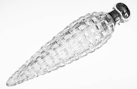 Incredible Basketweave Brilliant Cut Glass Lay Down Perfume Crystal: This is one of the best lay-down perfumes I've ever seen. The ingenuity to get this weaving pattern to wind down to a point at the base is unfathomable. It's one of those pieces you can just get lost