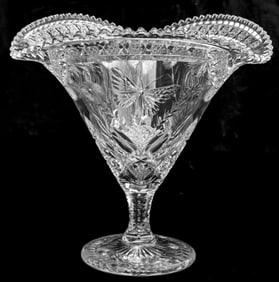 Dramatic J.J. Niland Mortenson's Butterfly American Brilliant Cut Glass Tazza Vase