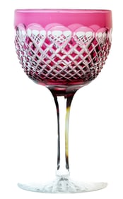 Beautiful Cranberry to Clear Brilliant Cut Glass Wine Stem