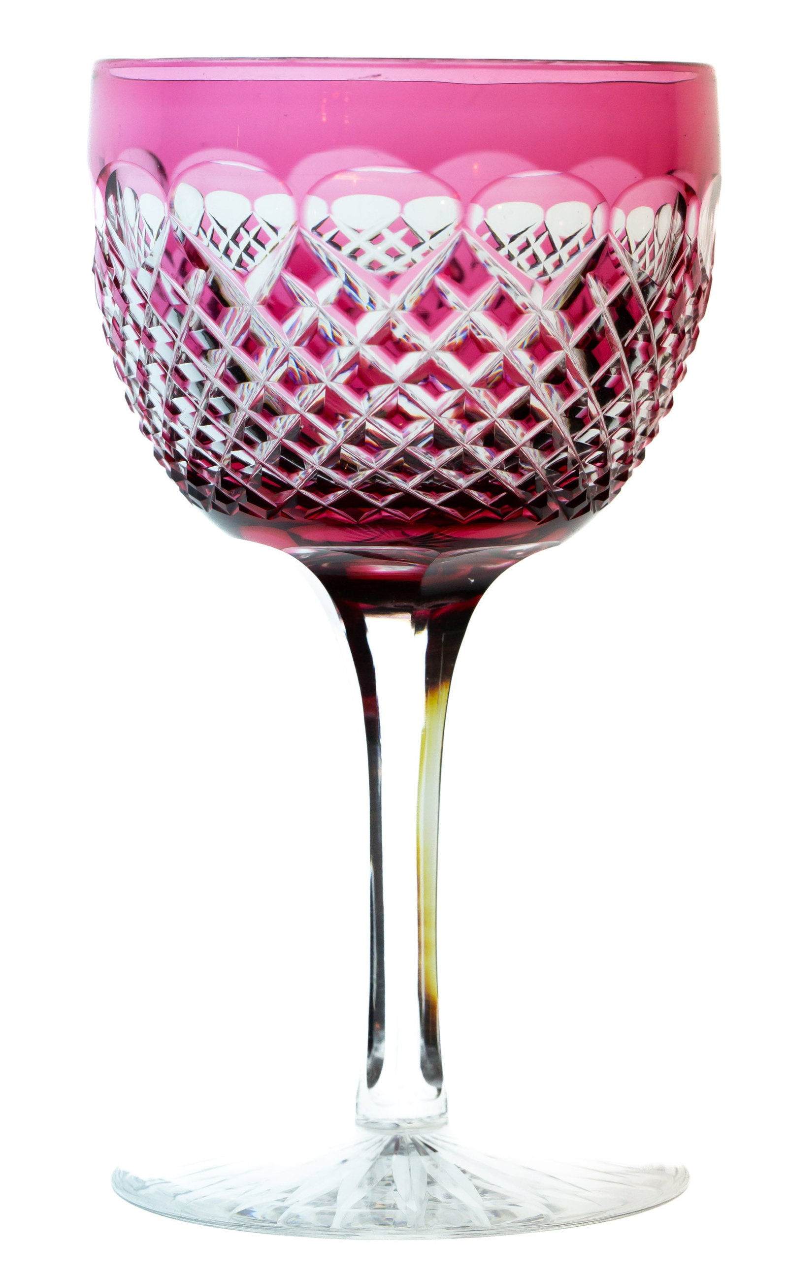 Beautiful Cranberry to Clear Brilliant Cut Glass Wine Stem: Nice cranberry cut to clear wine stem - likely European in origin.