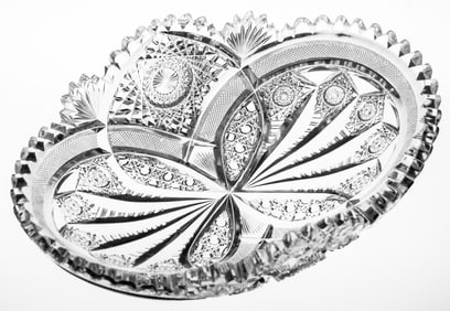 Gorgeous Hawkes Nautilus Variation American Brilliant Cut Glass Bread Tray