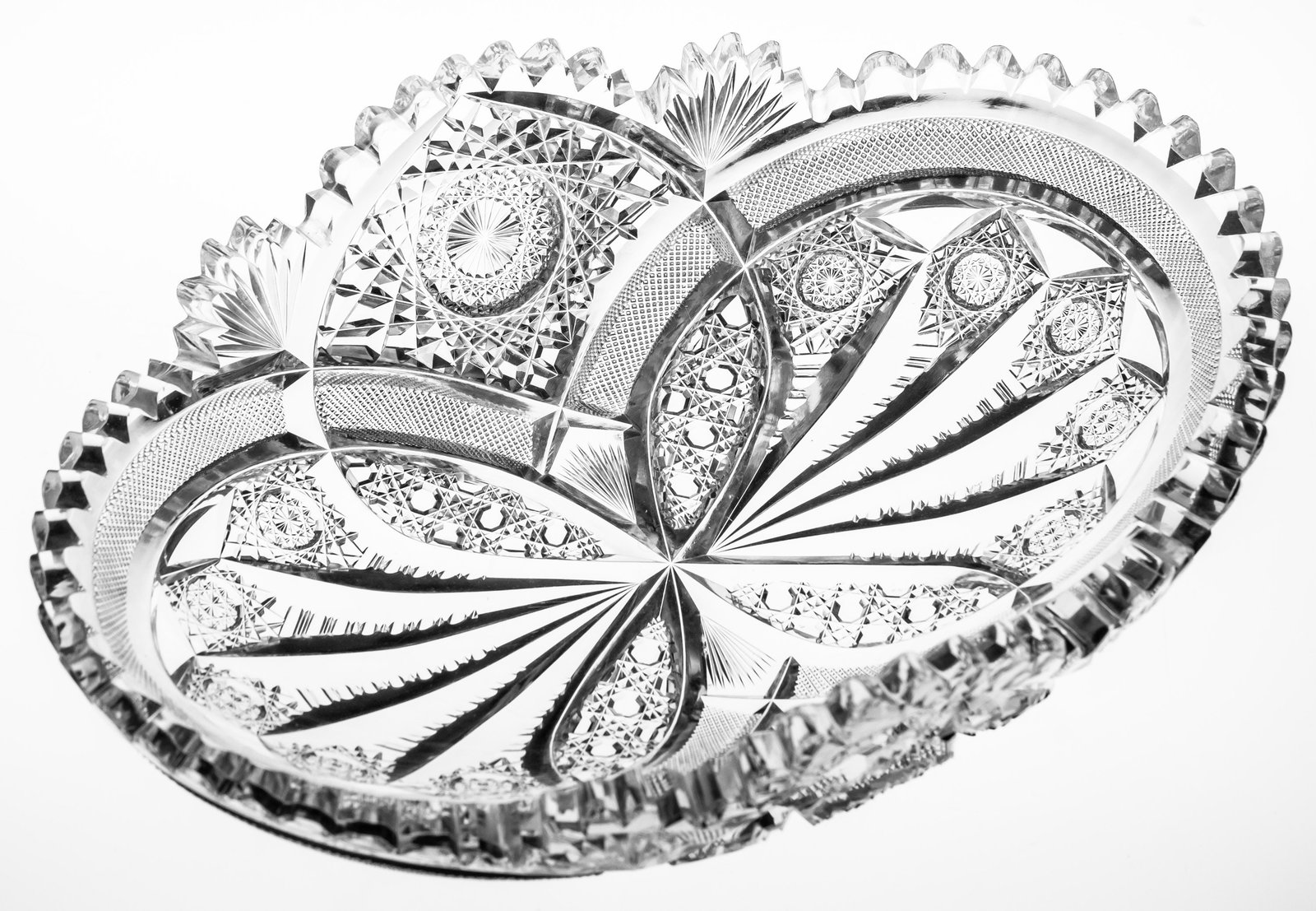 Gorgeous Hawkes Nautilus Variation American Brilliant Cut Glass Bread Tray: This bread tray was cut and signed by Hawkes in a pattern that very closely resemblers their Nautilus pattern. In fact, it's identical with the exception of the extra embelishment of hobstars added wh