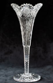 Unusual Sinclaire Rock Crystal & Geometric American Brilliant Period Cut Glass Vase