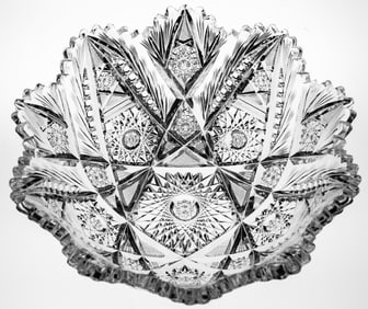 Rare William C. Anderson Regalis American Brilliant Period Cut Glass Flared Crimped Bowl