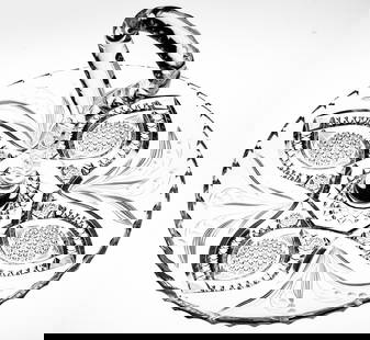 Exceptional Fry Lily of the Valley American Brilliant Period Cut Glass Cake Plate: This is by far the nicest handled cake plate I've ever seen in Brilliant cut glass. It is cut in Lily of the Valley and is signed by Fry. It features rich cutting including hexad medallions