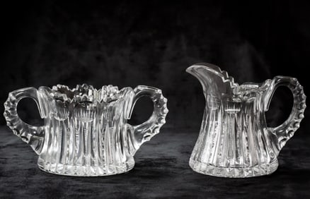 Nice Meriden Albany American Brilliant Period Cut Glass Cream and Sugar