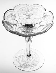 Elegant Libbey Cherries American Brilliant Cut Glass Engraved Intaglio Compote
