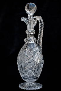 Monumental J. Hoare "Newport" American Brilliant Period Cut Glass Decanter: This is one of the most iconic pieces from the Brilliant Period. This GIGANTIC decanter is shown prominently and proudly in both the J. Hoare catalog and the "American Cut Glass Industry: T. G. Hawkes