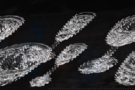 Extraordinary J. Hoare Pillar & Diamond Oversized Brilliant Cut Glass Finger Bowl: This finger bowl is cut in J. Hoare's rare, early Pillar & Diamond design. This lot is for one finger bowl from the suite. Amazing swirling, clear tusks and raised pyramidal diamonds. This finger bowl
