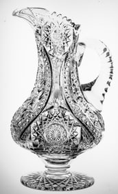 Extraordinary Bergen Excelsior American Brilliant Cut Glass Footed PItcher