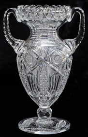 Incredible J. Hoare American Brilliant Period Cut Glass Handled Vase