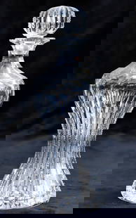 Fabulous Meriden Pinched Corset American Brilliant Cut Glass Decanter: Fantastic cordial decanter cut by Meriden in their Albany design. Great pattern cut stopper and unusual shape - this design works so well with this shape. Stopper has large, controlled air bubble in t