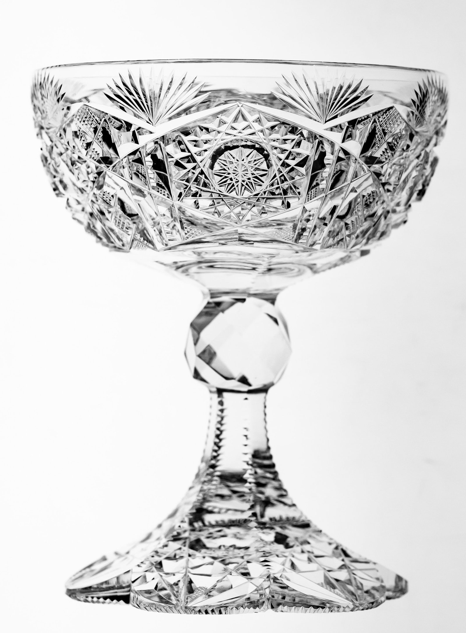Rare Libbey Wedgemere Water Champagne Glass American Brilliant Cut Glass: As good as it gets when it comes to stemware. Big, heavy early piece. Deep cutting with clear tusks and a heavy petticoat base cut with stylized hobstar base. Big, heavy piece. They don't come nicer t