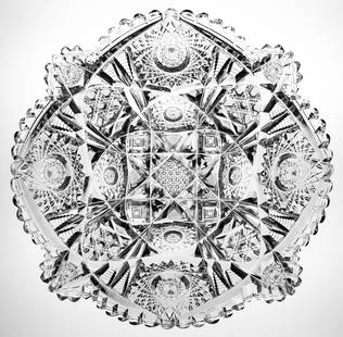 Fabulous J. Hoare American Brililant Period Cut Glass Square Bowl: This fantastic, large square bowl was cut by J. Hoare in an unknown design by them. This pattern is always seen on J. Hoare blanks and features several motifs employed them frequently. The most
