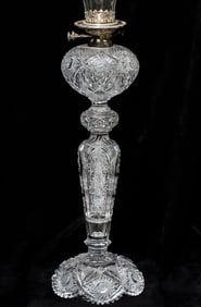Magnificent Hawkes American Brilliant Period Cut Glass Banquet Lamp Oil Lamp Crystal
