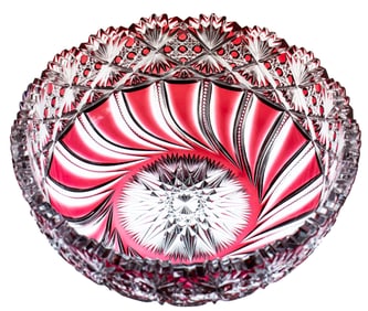 Stunning Reproduction J. Hoare Croesus Brilliant Cut Glass Bowl Cranberry to Clear