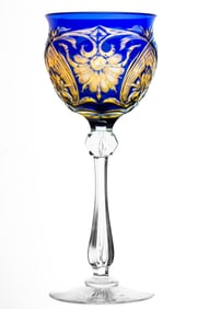 RARE Stevens and Williams 3 Color Brilliant Period Cut Glass Hock Wine Stem