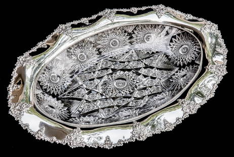 WOW T.G. Hawkes Festoon and Shreve Sterling Silver American Cut Glass Ice Cream Tray: This museum quality tray was cut by Hawkes in their early Festoon design and features an extremely thick, well done sterling border by Shreve & Co of San Francisco. This is one of the best trays and s
