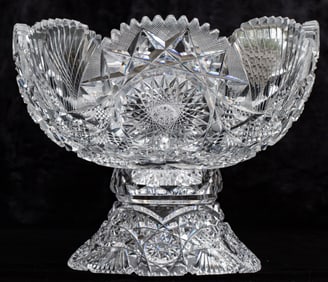 Rare Straus Constellation American Brilliant Period Cut Glass Punch Bowl