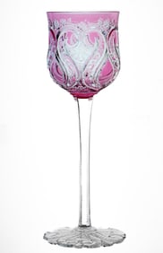 Extraordinary Roasline/Pink Cut Glass Hock Wine - Stevens & Williams? Baccarat?