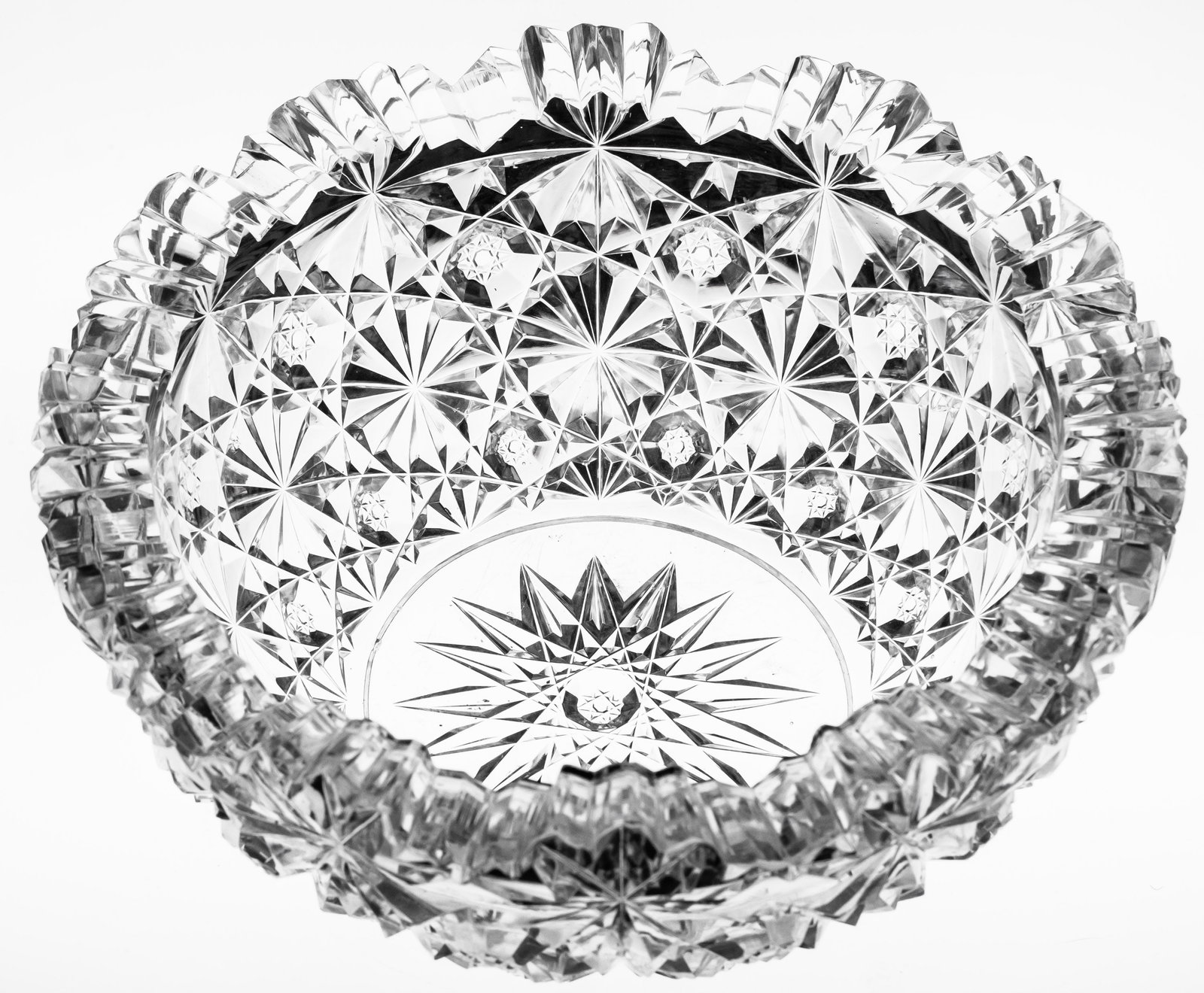 Extra Heavy Straus Persian American Brilliant Period Cut Glass Bowl: This bowl is cut on an extra heavy blank by Straus in their rendition of the Persian pattern. Straus gave the option for extra heavy on some of the bowls in their catalog and it's incredible just how 
