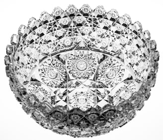 High Quality American Brilliant Period Cut Glass Bowl with Hobstar Cluster Rim