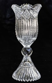Gorgeous J. Hoare Plume American Brilliant Period Cut Glass Footed Vase
