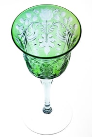 Unusual Hawkes Rock Crystal American Brilliant Period Cut Glass Green to Clear Hock Wine