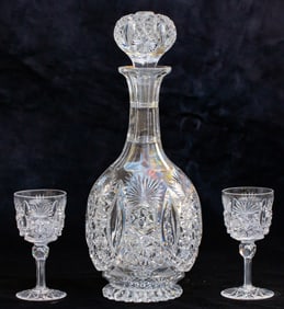 Incredible Hawkes Grecian American Brilliant Period Cut Glass Decanter Set
