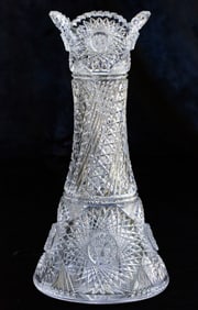 Unbelievable Meriden Swirling American Brilliant Period Cut Glass Corset Vase