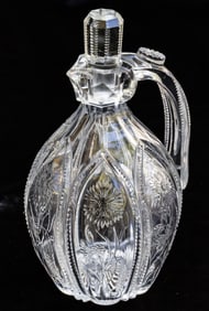 Unusual J. Hoare Rock Crystal American Brilliant Period Cut Glass Whiskey Jug
