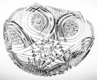 Spectacular Bergen Empress Eugenie/Portland Brilliant Cut Glass Trifold Bowl