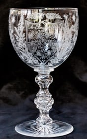 Giant Cut Glass Crystal Engraved Presentation Chalice 1888