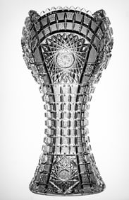 Woah! Heavy Checkerboard American Brilliant Period Cut Glass Corset Vase 10 pounds!