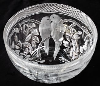 Classic Libbey Wisteria Lovebirds American Brilliant Period Cut Glass Bowl