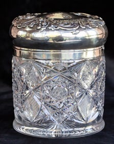 Impressive Large American Brilliant Period Cut Glass Humidor Hoare? Sterling Silver